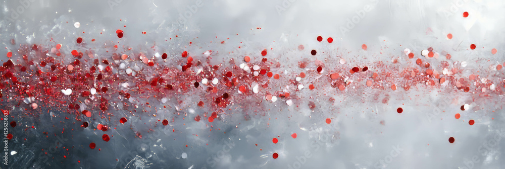 Poster tiny red sparks dance across a shimmering silver background in a captivating display of texture