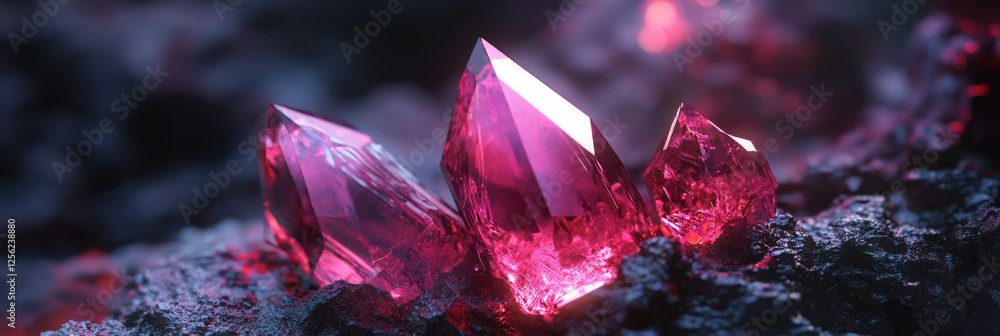 Poster elegant ruby crystals sparkling in a dramatic dark setting with glowing accents