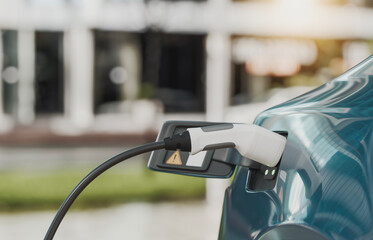 Electric car charging station with a car connector. 3d rendering.