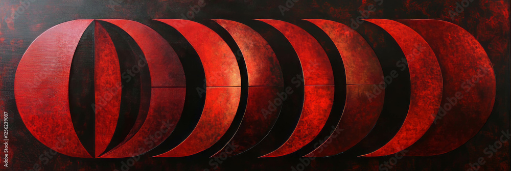Poster twisted crimson arcs create a striking abstract visual experience