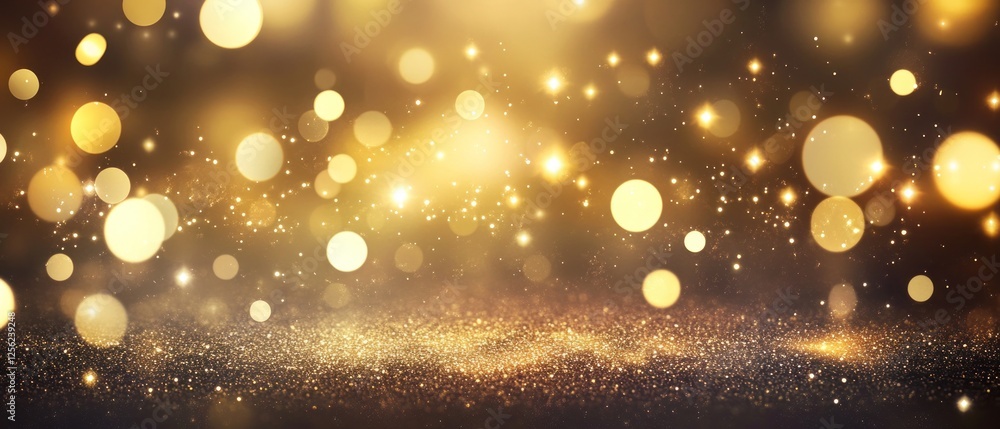 Poster golden bokeh background with sparkling lights and glow