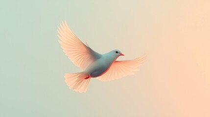 Fototapeta premium Graceful white bird in flight open sky nature serene environment close-up view freedom concept