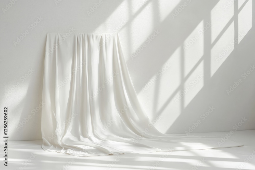 Poster Minimalist clothing display on a white neutral background with soft natural light enhancing the fabric texture and folds. Generative AI