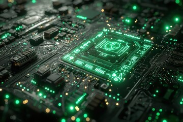 Advanced ai chip closeup tech lab high fidelity image futuristic environment macro view innovation concept