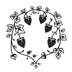Black and white strawberry wreath: A minimalistic, vector illustration of a fruit's circle and decorative elements.