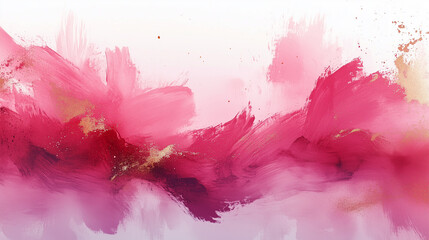 Watercolored dynamic brush stroke elements, pink smudges, abstract liquid texture adorned with gold, white backdrop 