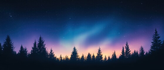 Majestic aurora borealis over pine forest nature night sky tranquil landscape