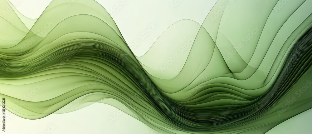 Poster Abstract green wave patterns flowing gently across a soft background, creating a serene and calming atmosphere