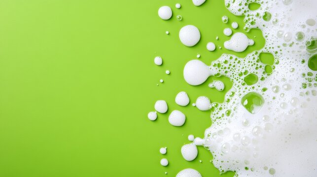 Abstract White Foam Bubbles on Green - Cleanliness, purity, freshness, effervescence
