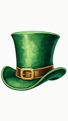Vibrant Watercolor Green Top Hat with Gold Trim: St. Patrick's Day Clipart for Festive Designs and Holiday Marketing