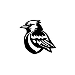 Bold Black & White Vector Illustration of a Bird with Elegant Lines on White Background.