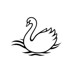 A simple, bold, and minimalistic sketch of a swan, floating on water.