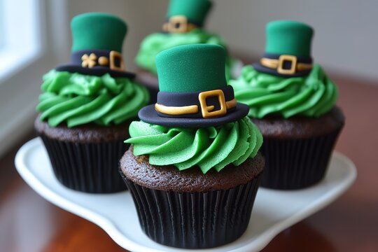 St Patricks day cupcakes with st Patricks hat.