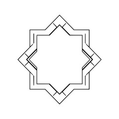 Geometric, Black and White, Vector, Star-Shaped Frame with Lines and Shapes, Isolated on White Background.