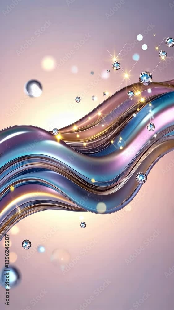 Poster a colorful wave flows fluidly, adorned with sparkling elements, creating an artistic display of ligh