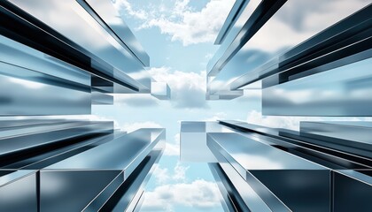 Obraz premium High-tech digital beams traveling through clouds, blending technology with nature in a stunning, futuristic visualization