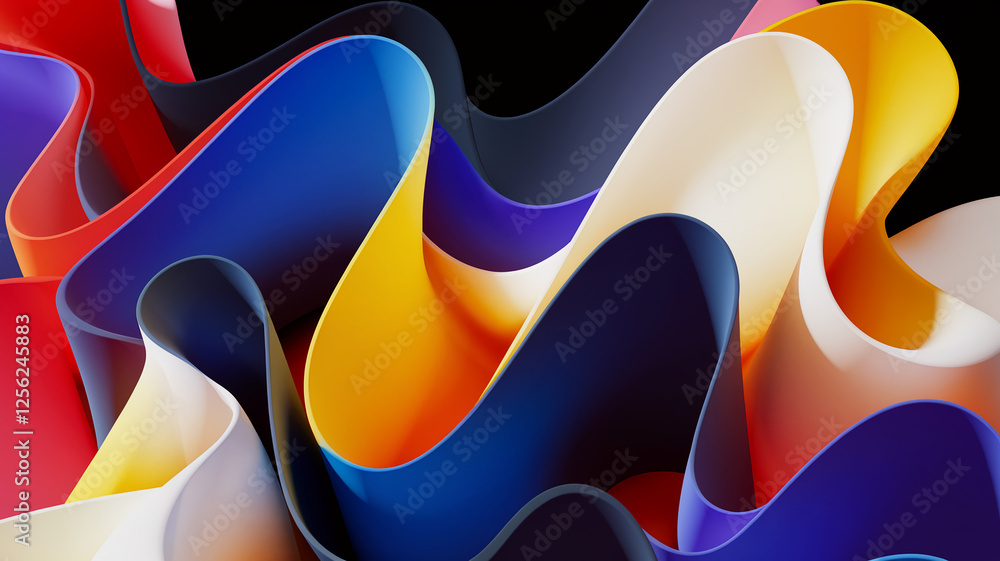 Aufkleber a vibrant, abstract 3d pattern with flowing colorful ribbons in red, blue, yellow, and white, creati