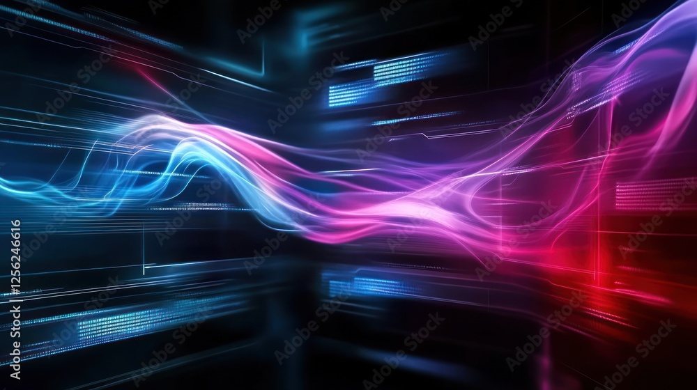 Aufkleber abstract digital wave pattern with vibrant colors and glowing lines against a dark background