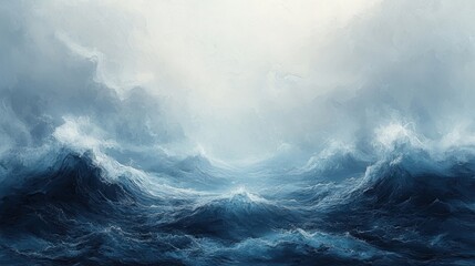 Fototapeta premium A dramatic ocean scene with turbulent waves and moody clouds.