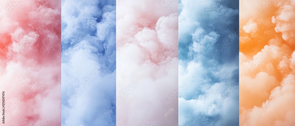 Poster abstract cloud formations in soft pastel colors, creating a serene atmosphere with a gradient effect