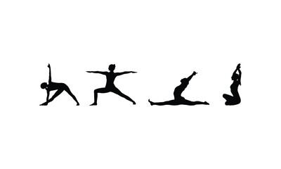 Set of Exercise Silhouette Characters in Active Workout Poses.