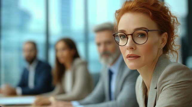 Diverse team of professionals collaborating in a modern boardroom while analyzing financial data with focus and engagement