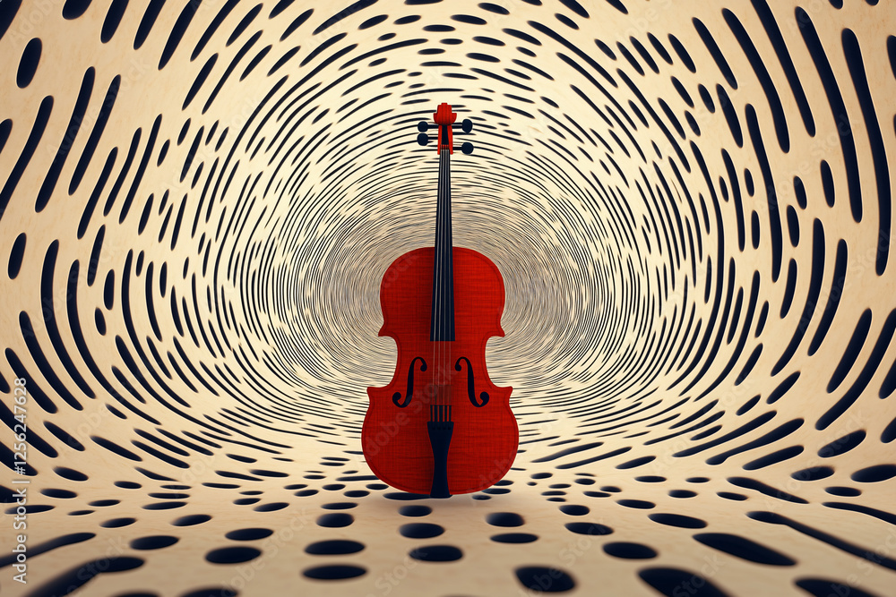 Poster red violin in abstract tunnel: a vibrant red violin stands majestically at the center of an abstract