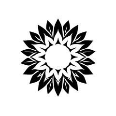Black and White Leaf-Shaped Symmetry: A mandala-like design with a central empty circle surrounded by stylized leaves.