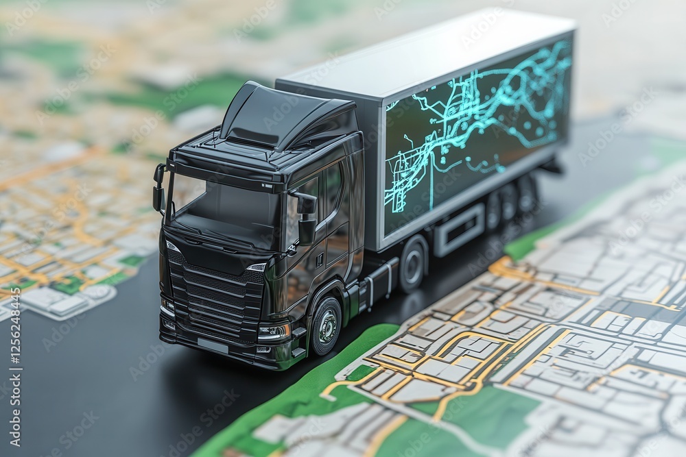 Poster digital map with ai in gps for delivery innovation and future transport logistics . 3d rendering of 