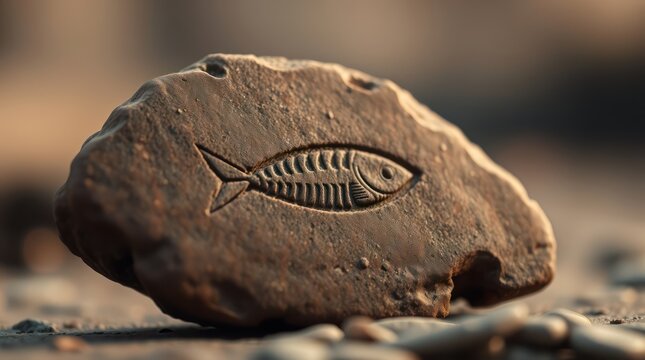 A stone bearing an ancient fish symbol highlights its deep connection to Christian traditions and celebrates spiritual renewal during Easter and other significant holy days - Powered by Adobe