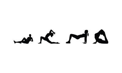 Set of Exercise Silhouette Characters in Active Workout Poses.