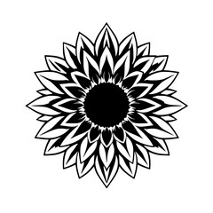 Stylized Sunflower: a Black and White Mandala-like Vector Illustration
