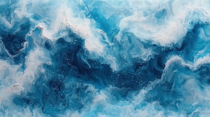 Fototapeta premium Abstract blue waves with swirling patterns and textures resembling ocean water.
