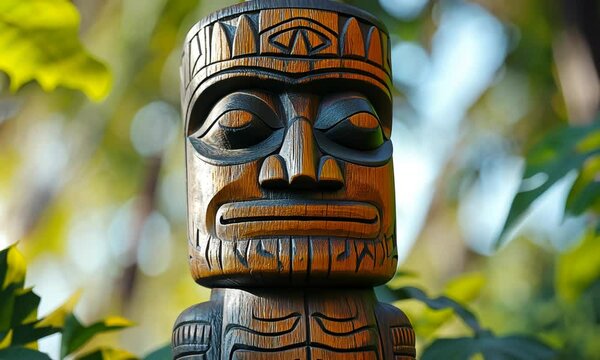 Oceania totem sacred head, scary mask showing the god and spirit