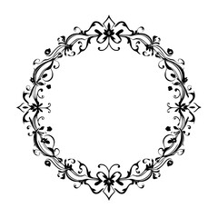 Elegant Floral Oval Frame: Black & White Ornamental Design on White Background.