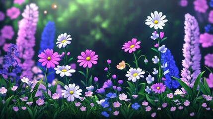 Blooming Meadow Spring Flowers - Vibrant wildflowers in a lush meadow, symbolizing nature's beauty, tranquility, renewal, growth, and harmony