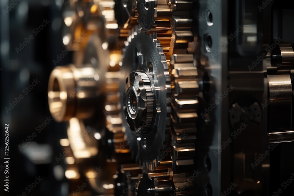 Poster close-up of mechanical gears in motion . a close-up view of a watch showcasing intricate gears and m