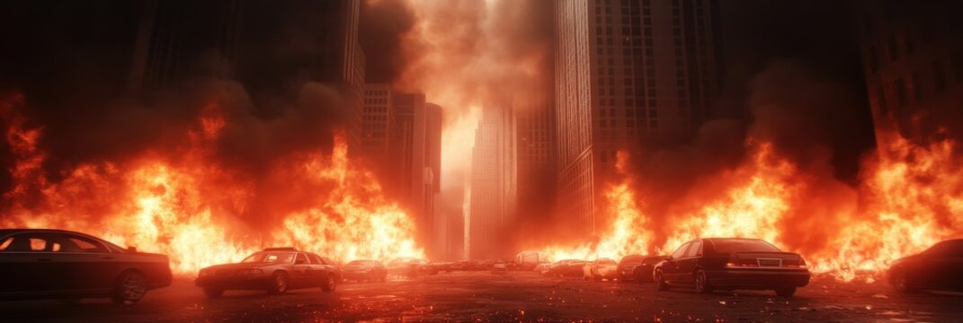 City in chaos: massive emp attack ignites urban fires and devastation