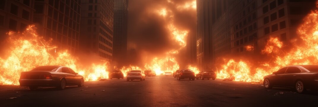 Massive emp attack shutting down city with burning cars