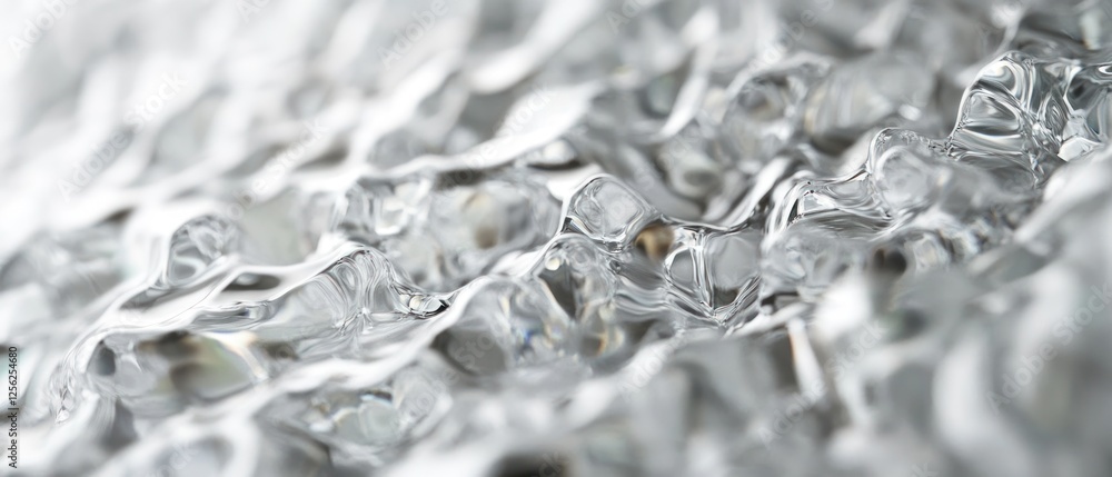 Poster close-up of shimmering water droplets on a textured surface, reflecting light with a soft background
