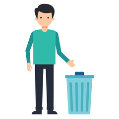 Man Standing Next to Trash Can Vector Illustration - Cartoon, Clipart, and Line Art.eps