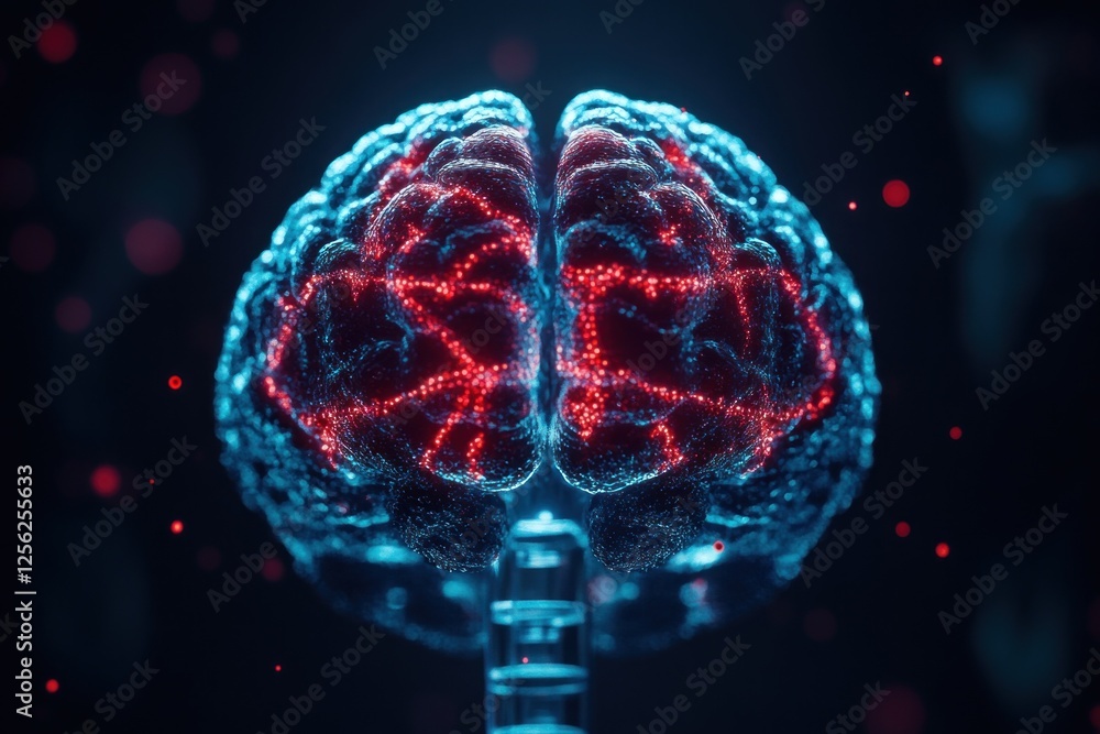 Poster intricate visualization of the brain showcasing neural connections, emphasizing biological research 