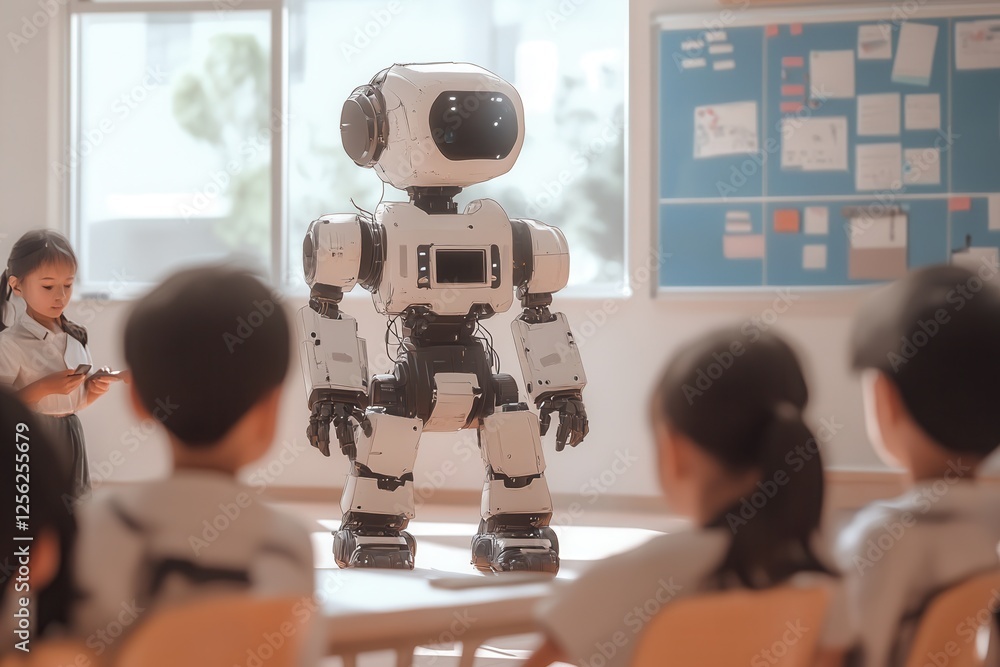 Poster children in a robotics class in the classroom .