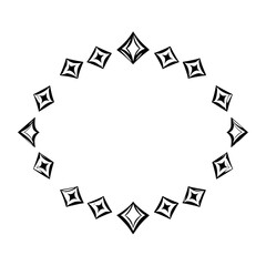 Oval frame of stylized, abstract diamonds, creating a symmetrical border on white background.