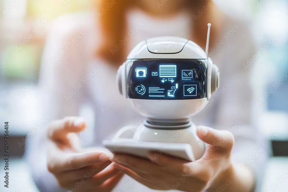 Poster chatbot conversation assistant. person using online customer service with chat bot to get support.