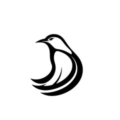 Black and white graphic minimalist bird logo, stylized abstract design.
