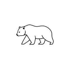 Outline illustration of a bear walking to the left on white background.