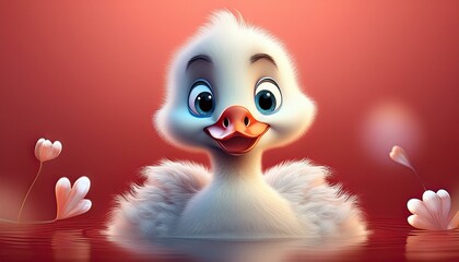 S&uuml;&szlig;er niedlicher Schwan, roter Hintergrund