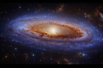 Naklejka premium A breathtaking view of a swirling galaxy surrounded by a vast expanse of twinkling stars, showcasing vibrant shades of blue and orange