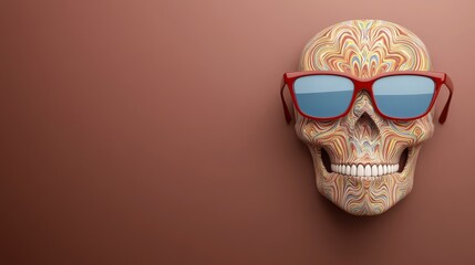 Colorful Psychedelic Skull Wearing Sunglasses - A vibrant, psychedelic skull dons stylish sunglasses, symbolizing mortality, , individuality, mystery, and a playful defiance of death